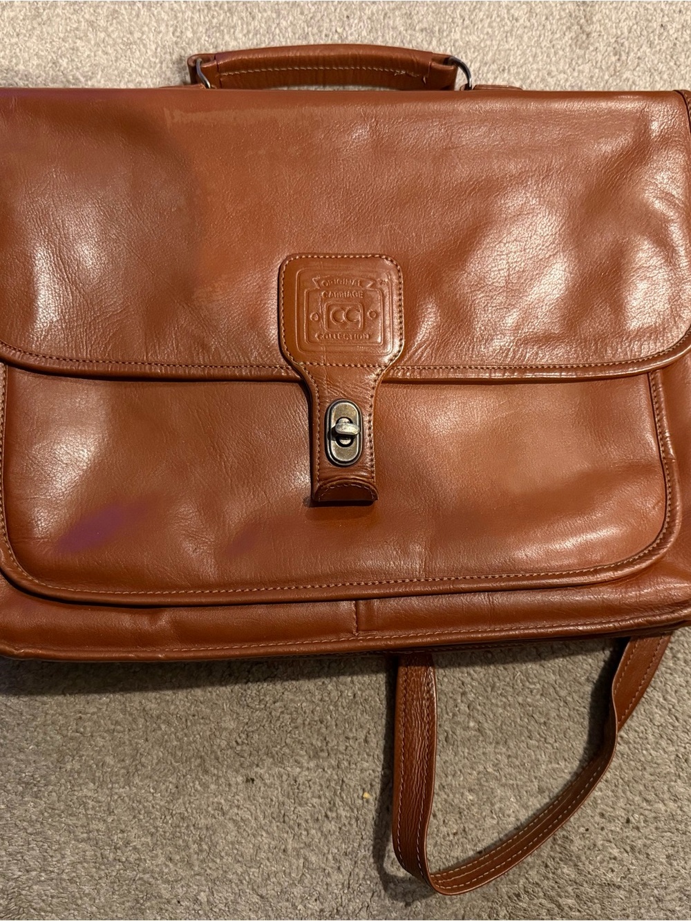 Vintage Brown Leather Briefcase - Classic Men Bags Original Carriage Collection